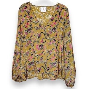 Muche & Muchette lightweight floral blouse top mustard gold boho long sleeve